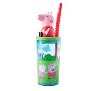 p:os Peppa Pig Children's Drinking Cup with Lid and Straw, 360 ml, Children's Drinking Cup with 3D Figure, BPA-Free and Carbonated