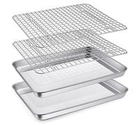 P&P CHEF 12.5 Inch Toaster Oven Pan with Rack Set, Stainless Steel Baking Pan Tray and Grid Cooling Rack for Cooking/Roasting, Dishwasher Safe & Easy to Clean, Non-toxic & Sturdy, (4Pcs)