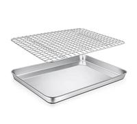 P&P CHEF 12.5 Inch Toaster Oven Pan with Rack Set, Stainless Steel Baking Pan Tray and Grid Cooling Rack for Cooking/Roasting, Dishwasher Safe & Easy to Clean, Non-toxic & Sturdy, (2Pcs)