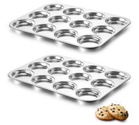 P&P CHEF 12-Cup Muffin Top Pan, Cupcake Pan with Shallow Side, 2PC & Silver