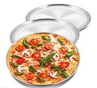 P&P CHEF 12 Inch Pizza Pan, 3 Pieces Stainless Steel Round Pizza Tray Dish Plate For Oven Baking Roasting, Healthy & Heavy Duty, Rust Free & Dishwasher Safe -Silver
