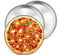 P&P CHEF 13.5 Inch Pizza Pan, 3 Pieces Stainless Steel Round Pizza Tray Dish Plate For Oven Baking Roasting, Healthy & Heavy Duty, Rust Free & Dishwasher Safe -Silver
