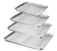 P&P CHEF 16 + 12.5 + 10.4 + 9 Inch Baking Sheet and Rack Set, Stainless Steel Cookie Sheets Oven Baking Pans Trays with Cooling Racks for Cooking & Roasting, Oven & Dishwasher Safe, (8Pcs)