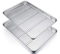 P&P CHEF 19.6 Inch Stainless Steel Baking Sheet with Rack Set (2 Pans+ 2 Racks), Cookie Sheets Pans Baking Trays and Cooling Wire Racks, Oven & Dishwasher Safe, 4 Pcs
