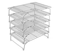 P&P Chef Cooling Rack, 5-Tier Stainless Steel Stackable Baking Cooking Racks for Cooling Roasting Grilling, Collapsible & Heavy Duty, Oven Safe & Easy Clean, 15" x 10", Silver