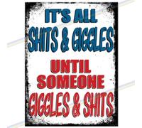 P&P Homeware Shits and Giggles Funny Aluminium Sign - 15x10cm Retro Wall Gift Plaque for Man Cave, Kitchen, Garden Bar Decor Shed, Garage Fathers Day 30th 40th 50th 60th Birthday Present