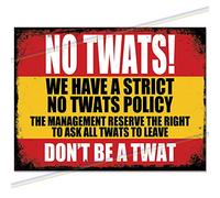 P&P Homeware Strict No Twats Funny Aluminium Sign - 20x15cm Retro Wall Plaque for Home Pub, Garage, Man Cave - Indoor Outdoor Garden Bar Decor 40th 50th 60th Gift