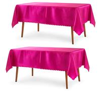 P Pothuiny 2 Pack Hot Pink Satin Tablecloth 60 x 84 Inches Rectangle Table Cloth Overlay Satin Table Cover Bright Smooth Fabric Decoration for Wedding Banquet Party Dining
