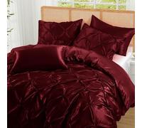 P Pothuiny 5 Pieces Burgundy Satin Pintuck Duvet Cover King Size Set