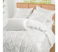 P Pothuiny 5 Pieces Ivory White Satin Pintuck Duvet Cover Full/Queen Set