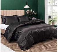 P Pothuiny 5 Pieces Satin Duvet Cover Full/Queen Size Set, Luxury Silky Like Black Duvet Cover Bedding Set with Zipper Closure, 1 Duvet Cover + 4 Pillow Cases (No Comforter)