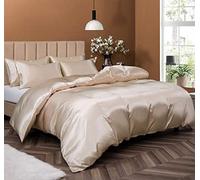 P Pothuiny 5 Pieces Satin Duvet Cover Full/Queen Size Set, Luxury Silky Like Taupe Duvet Cover Bedding Set with Zipper Closure, 1 Duvet Cover + 4 Pillow Cases (No Comforter)
