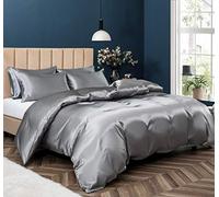 P Pothuiny 5 Pieces Satin Duvet Cover Set with 4 Pillow Cases Full/Queen, Silky Grey with Zipper Closure, 1 Duvet Cover + 4 Pillow Cases (No
