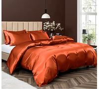 P Pothuiny 5 Pieces Satin King Size Set, Tan Orange Duvet Cover Set with Silky Finish and Zipper Closure, 1 Duvet Cover + 4 Pillowcases (No Comforter)
