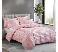 P Pothuiny 5 Pieces Satin Striped Duvet Cover Full/Queen Size Set, Luxury Silky Like Blush Pink Stripe Duvet Cover Bedding Set with Zipper Closure, 1 Duvet Cover + 4 Pillow Cases (No Comforter)