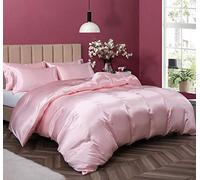 P Pothuiny Satin Duvet Cover King, Soft Luxury Silky-Like Blush Pink 90" x 104" - Single Cover Only, Sold Separately With Zipper Closure & Corner Ties