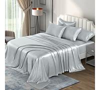 P Pothuiny Satin Sheets King (6 Pieces, Silver Grey) - Luxury Silky Satin Bed Sheets King Bedding Set, Extra Soft Satin Sheet Set, 1 Satin Fitted Sheet + 1 Flat Sheet + 4 Pillow Cases