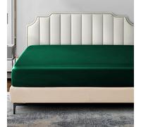 P Pothuiny Satin-Spannbetttuch, Queen-Size-Größe, 1 Einzelbett-Spannbetttuch, extra weich, tiefe Tasche, Matratzenbezug, knitterfrei, vollständig elastisch (Schwarzgrün)