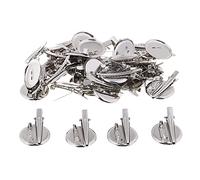 P Prettyia 30 Pieces 20mm 25mm 30mm Round Brooch Base Alligator Pinch Hair Clips Cabochon Blanks Trays with Brooch Pins Cameo Cabochon Base Setting - Silver, 30mm