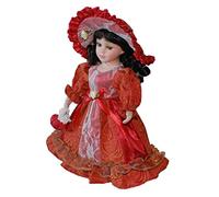 P Prettyia 30cm Victorian Porcelain Female Doll with Red Princess Dress Hat Suit Home Display Decor