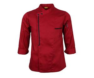 P Prettyia Chef Jacket Coat Restaurant Kitchen Catering Cook Uniform Retro Long Sleeves - Red, L