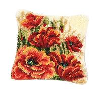 P Prettyia Floral Latch Hook Complete Cushion Cover Kit DIY Craft Needlework Crocheting Cushion Embroidery Flowers Latch Hook Kits Rug Making for Kids Adults - Flower 2