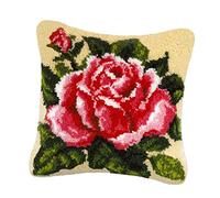 P Prettyia Floral Latch Hook Complete Cushion Cover Kit DIY Craft Needlework Crocheting Cushion Embroidery Flowers Latch Hook Kits Rug Making for Kids Adults - Flower 5