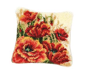 P Prettyia Floral Latch Hook Complete Cushion Cover Kit DIY Craft Needlework Crocheting Cushion Embroidery Flowers Latch Hook Kits Rug Making for Kids Adults - Flower 2