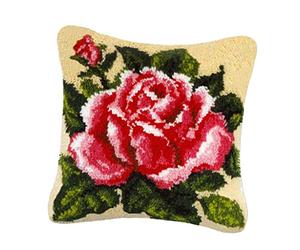 P Prettyia Floral Latch Hook Complete Cushion Cover Kit DIY Craft Needlework Crocheting Cushion Embroidery Flowers Latch Hook Kits Rug Making for Kids Adults - Flower 5
