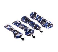 P Prettyia Pack of 4 Waterproof Deluxe PU Golf Head Protective Covers - Camo Pattern No. 1 3 5 UT Wood Driver Headcovers Set & Interchangeable No. Tag - Camo Blue