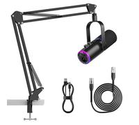 P PUPGSIS XLR/USB Podcast Microphone, Gaming Mic with Mute Button, Reverb Effects, Noise Cancellation, Boom Arm Stand, Headphones Jack, Dynamic Microphone for Streaming/Recording/Gaming/Vocal-Black