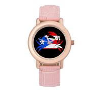 P.R. Crab Puerto.Rico Flag Ladies Watches Easy Read with Leather Strap