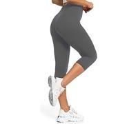 P&R DANCEWEAR LTD 3/4 Length Stretchy Leggings for Women`s, Mid Waisted Elastic Bottom Ware Pants Dark Grey M-L