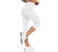 P&R DANCEWEAR LTD 3/4 Length Stretchy Leggings for Women`s, Mid Waisted Elastic Bottom Ware Pants White M-L