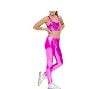 P&R DANCEWEAR LTD Children's Shiny Metallic Wet Look Crop Top and Leggings Set - Stylish and Comfortable Dancewear (Pink, 7-8 Years)