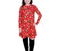 P&R DANCEWEAR LTD Christmas Tree Print Skater Swing Round Neck Dress for Women`s - Long Sleeve - Casual wear- Short- Modern - Spring Season - (Red,M-L)