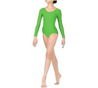 P&R DANCEWEAR LTD Girls Long Sleeve Leotard - Shiny Nylon - Comfortable Fit - Performance Wear - Dance Class Essential - Ballet Gymnastics, Dance, School, Sportswear Green 3-4 years
