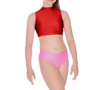 P&R DANCEWEAR LTD - Girls Nylon Polo Neck Mock Neck Sleeveless Crop Top Nylon Dance Wear (13-14 Years, Red)