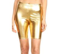 P&R DANCEWEAR LTD Ladies and Childrens Shiny Metallic Cycling Shorts, Dance, Gymnastics, Versatile Wear (Golden, S-M)