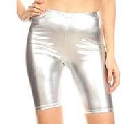 P&R DANCEWEAR LTD Ladies and Childrens Shiny Metallic Cycling Shorts, Dance, Gymnastics, Versatile Wear (Silver, 5-6 Years)