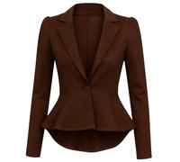 P&R DANCEWEAR LTD Ladies Long Sleeved Crop Frill Slim Fit Peplum Blazer Modern Jacket Coat (14, Chocolate)