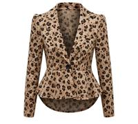 P&R DANCEWEAR LTD Ladies Long Sleeved Crop Frill Slim Fit Peplum Blazer Modern Jacket Coat (14, Leopard Print)