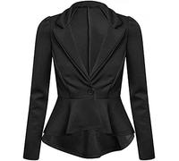 P&R DANCEWEAR LTD Ladies Long Sleeved Crop Frill Slim Fit Peplum Blazer Modern Jacket Coat (Black, 14)