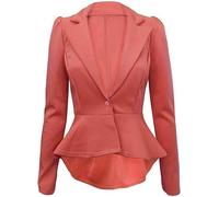 P&R DANCEWEAR LTD Ladies Long Sleeved Crop Frill Slim Fit Peplum Blazer Modern Jacket Coat (Coral, 14)