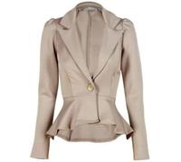 P&R DANCEWEAR LTD Ladies Long Sleeved Crop Frill Slim Fit Peplum Blazer Modern Jacket Coat (Mocha, 14)
