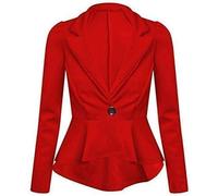 P&R DANCEWEAR LTD Ladies Long Sleeved Crop Frill Slim Fit Peplum Blazer Modern Jacket Coat (Red, 14)