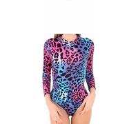 P&R DANCEWEAR LTD Ladies Turtle Neck Bodysuit Ladies Long Sleeve Stretchy Printed Leotard Stylish and Comfortable Neon Leopard S-M