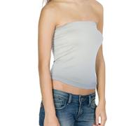 P&R DANCEWEAR LTD New Womens Ladies Vest Strapless Ruched Sleeveless Boob Tube Basic Stretch Bandeau Tank Top Long Seamless Crop Tops for Women Girls White 16-18