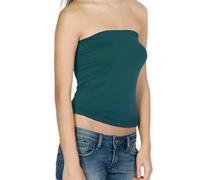 P&R DANCEWEAR LTD New Womens Ladies Vest Strapless Ruched Sleeveless Boob Tube Basic Stretch Bandeau Tank Top Long Seamless Crop Tops for Women Girls Teal 16-18