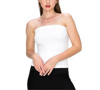 P&R DANCEWEAR LTD New Womens Ladies Vest Strapless Ruched Sleeveless Boob Tube Basic Stretch Bandeau Tank Top Long Seamless Crop Tops for Women Girls White 8-10